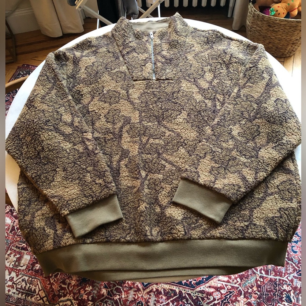 Madewell Men’s XXL Half-Zip Mock Neck Teddy Sweatshirt in Leaf Camo NWT